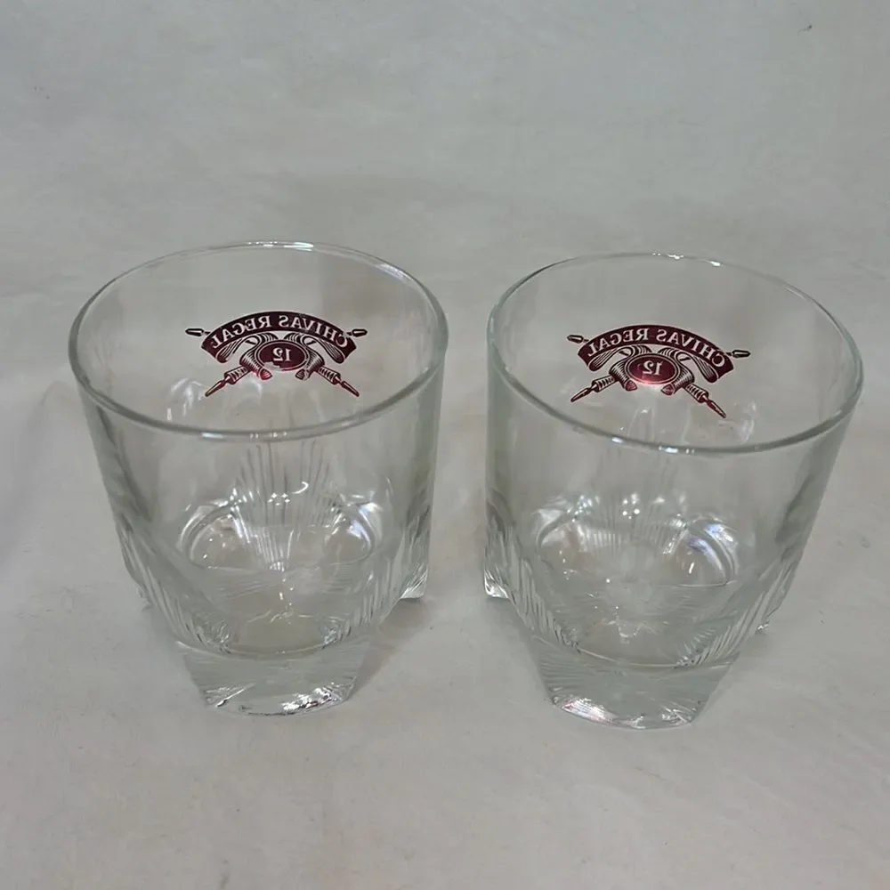 Chivas Regal 12 Rock Glasses 8 Oz 3 In Round 3 1/2 In Tall Set 2 Heavy Bottom